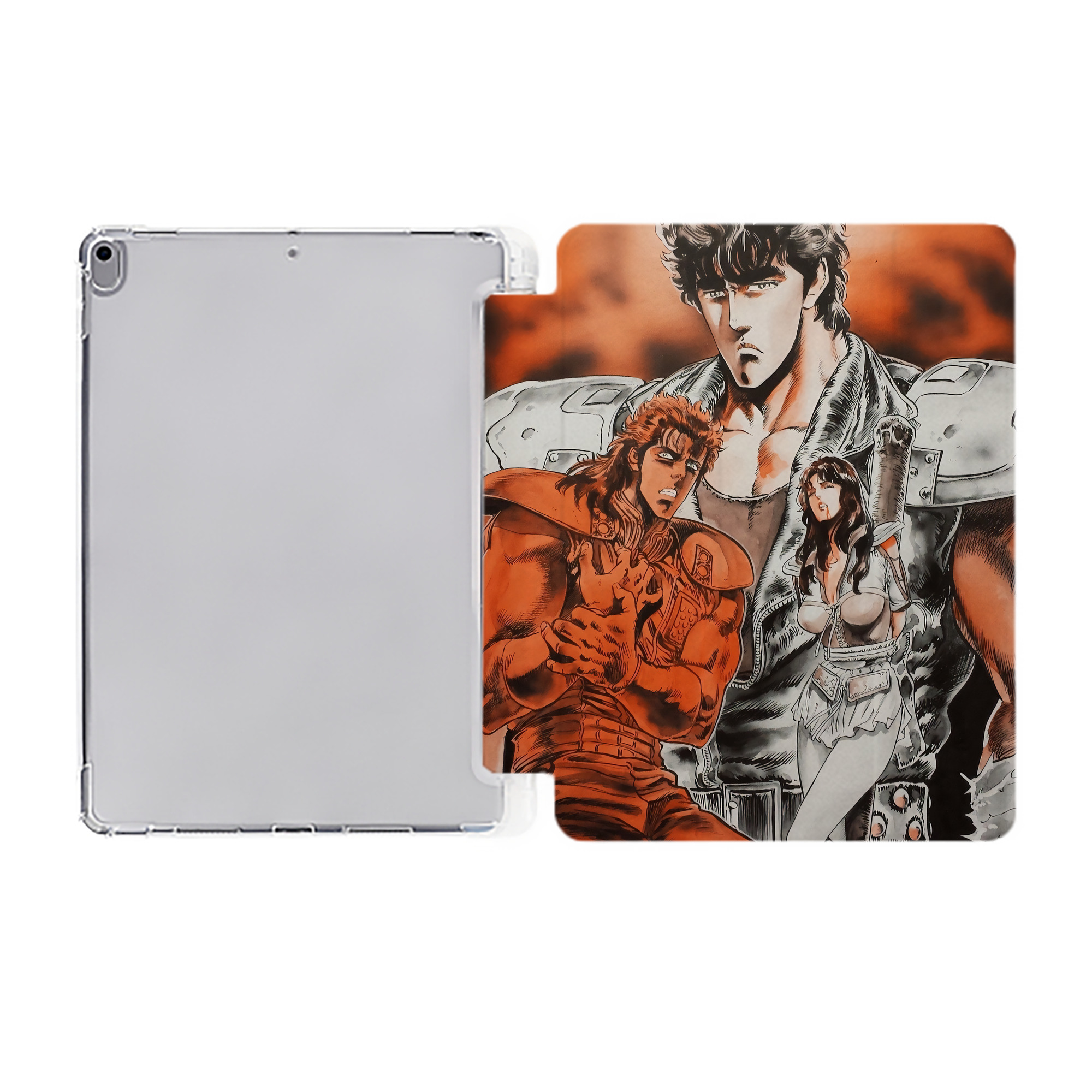 （画像用） 北斗の拳 Fist of the North Star IPad ケース ペン収納付き 三つ折りスタンド PUレザー×シリコン 対応機種9.5/10.5/10.9インチ